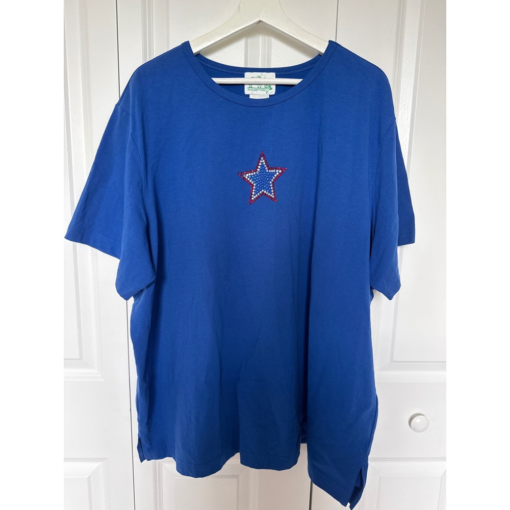 The Quacker Factory Cotton Tshirt Women 4th‎ of July Holiday American Flag Star
